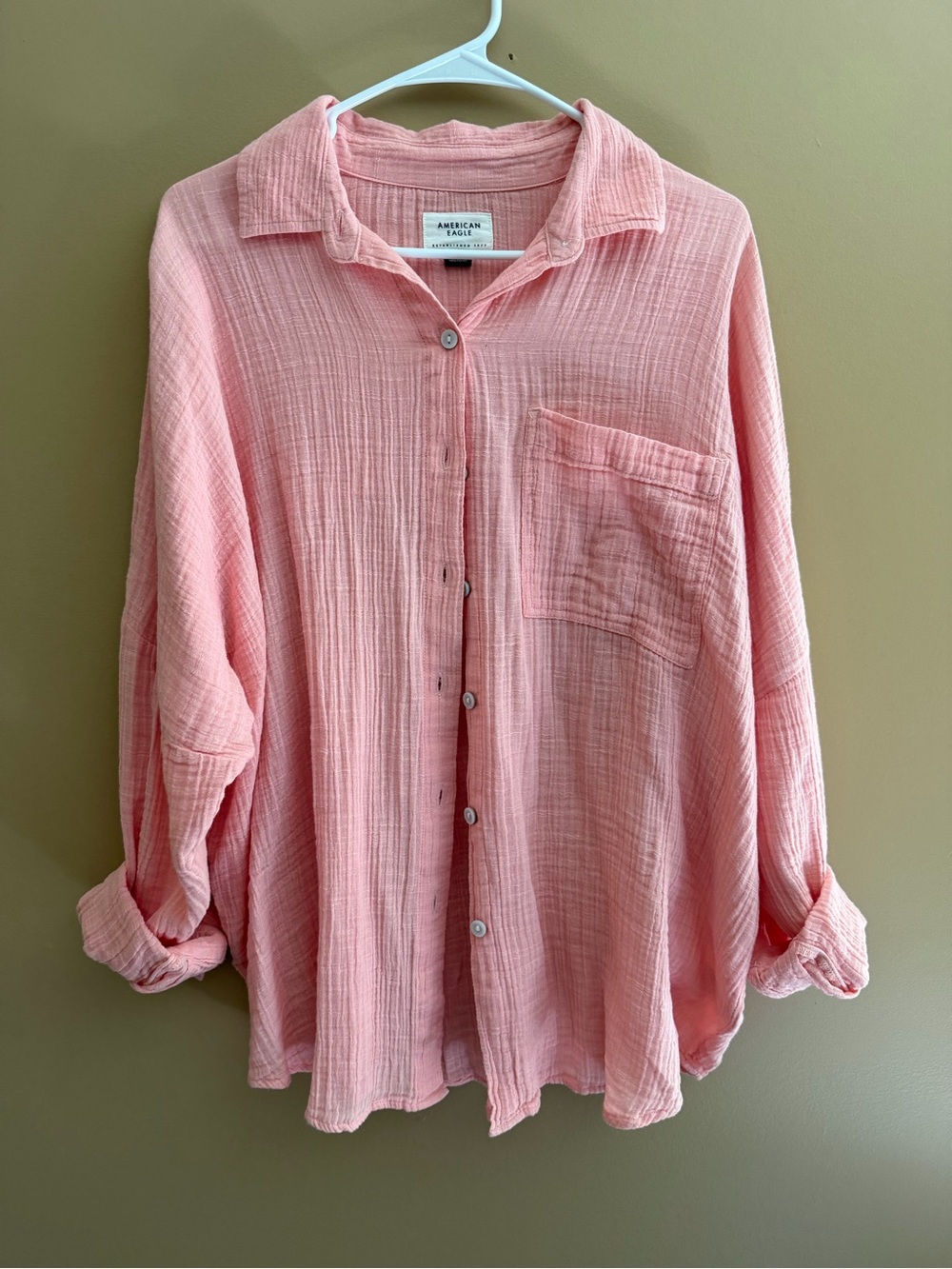 American Eagle Pink Button-Up Shirt